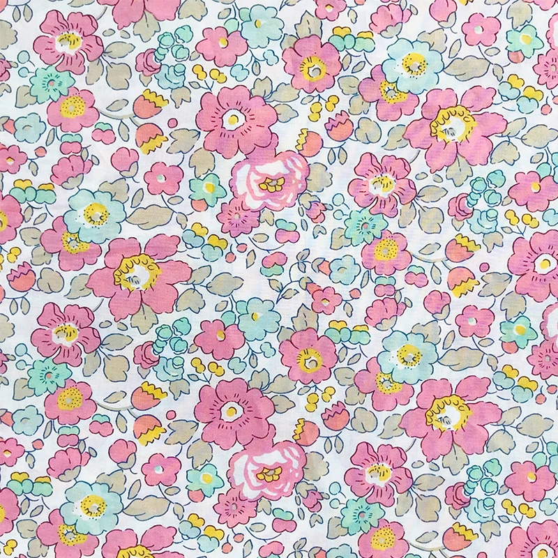 Betsy Pink Green 80S Tissun liberty Cotton Fabric For Kids Baby Sewing Cloth Dresses Skirt DIY Handmade Designer Patchwork Meter