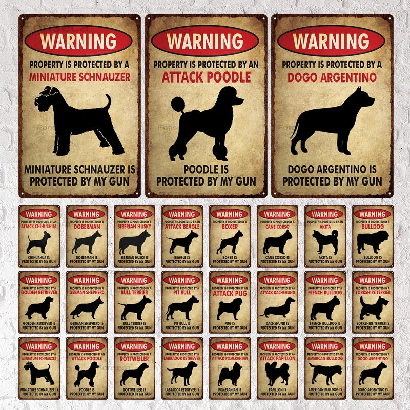 

Dog Warning Vintage Tin Sign Metal Sign Lover Protected Pet Sign Wall Decoration Farm Home Kennel Doghouse Decoration