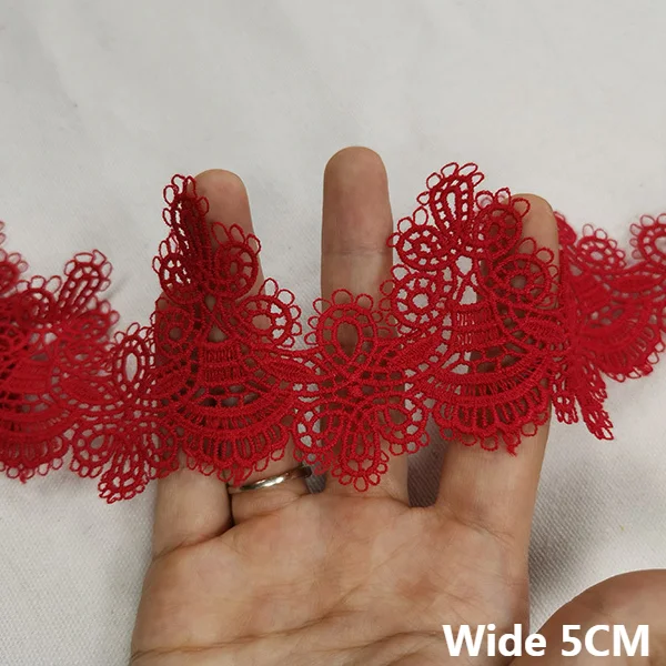 5CM Wide Bright Red Polyester Cotton Lace Fabric Embroidered Ribbon Edge Trim Curtains Wedding Dress DIY Apparel Sewing Decor