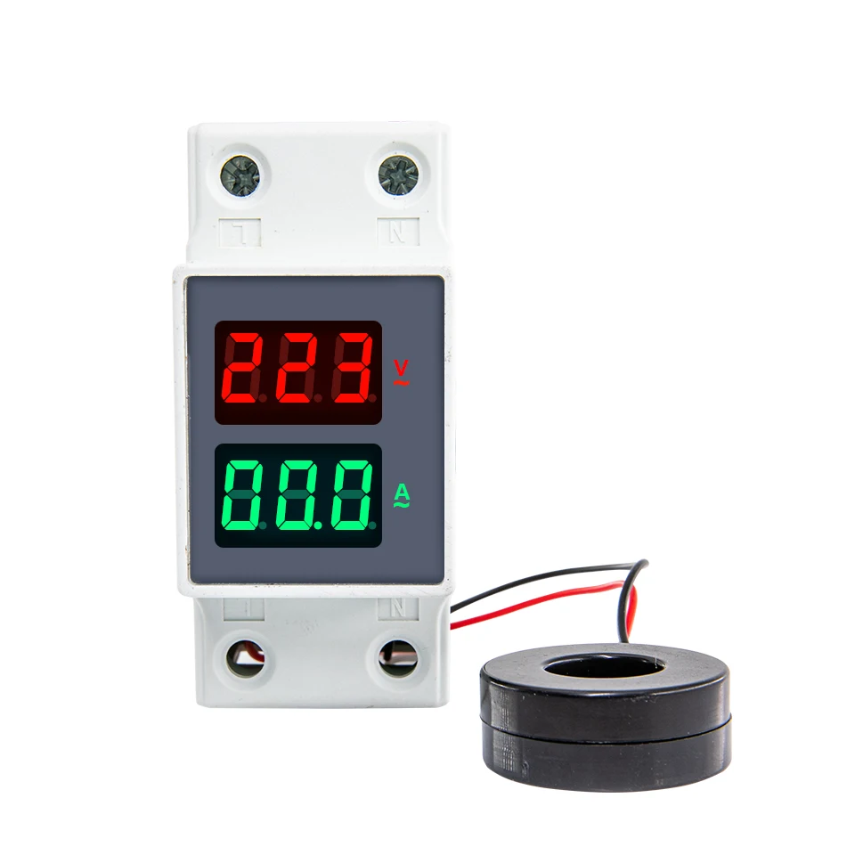 Trilho Din ac 80300v 0-99.9a Voltímetro Amperímetro Led Display Painel Tensão Medidor de Corrente com Transformador