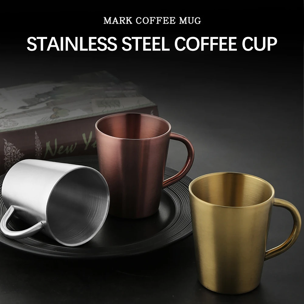 300ml Water Cup Drinkware Mugs Double 304 Stainless Steel Gold Beer Coffee Cup Mugs Coffee Cups tazas originales jarra cerveza