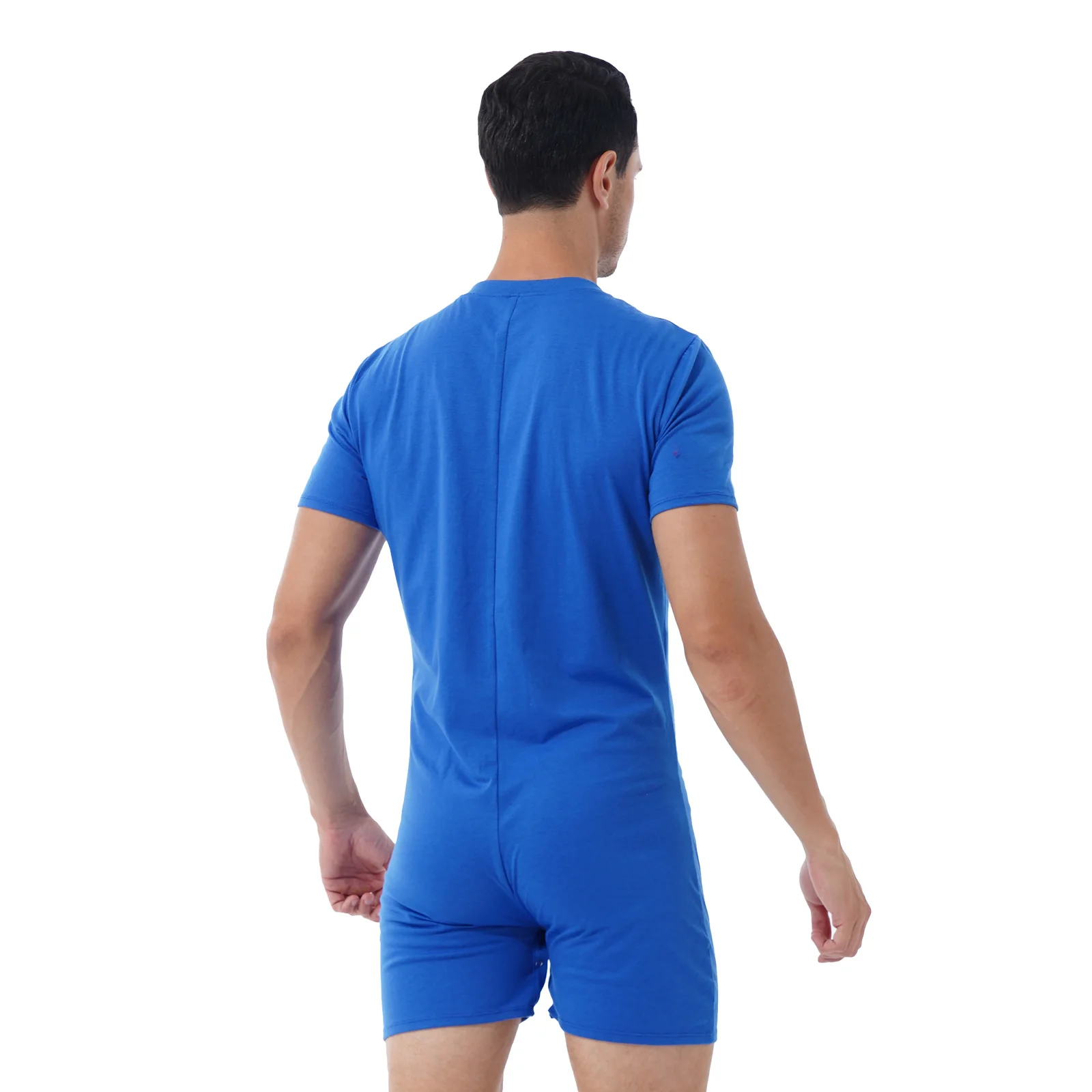 Mens One Piece Press Crotch T-shirt Summer Sports Exercise Running Bodysuit Diaper Pajamas Sleepwear Shapewear Bathing Suit