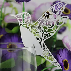 50pcs DIY Place Card Flying Birds Cups Glass Wine Wedding Name Cards Laser Cut Pearlscent Paper Cards Birthday Party Decoration