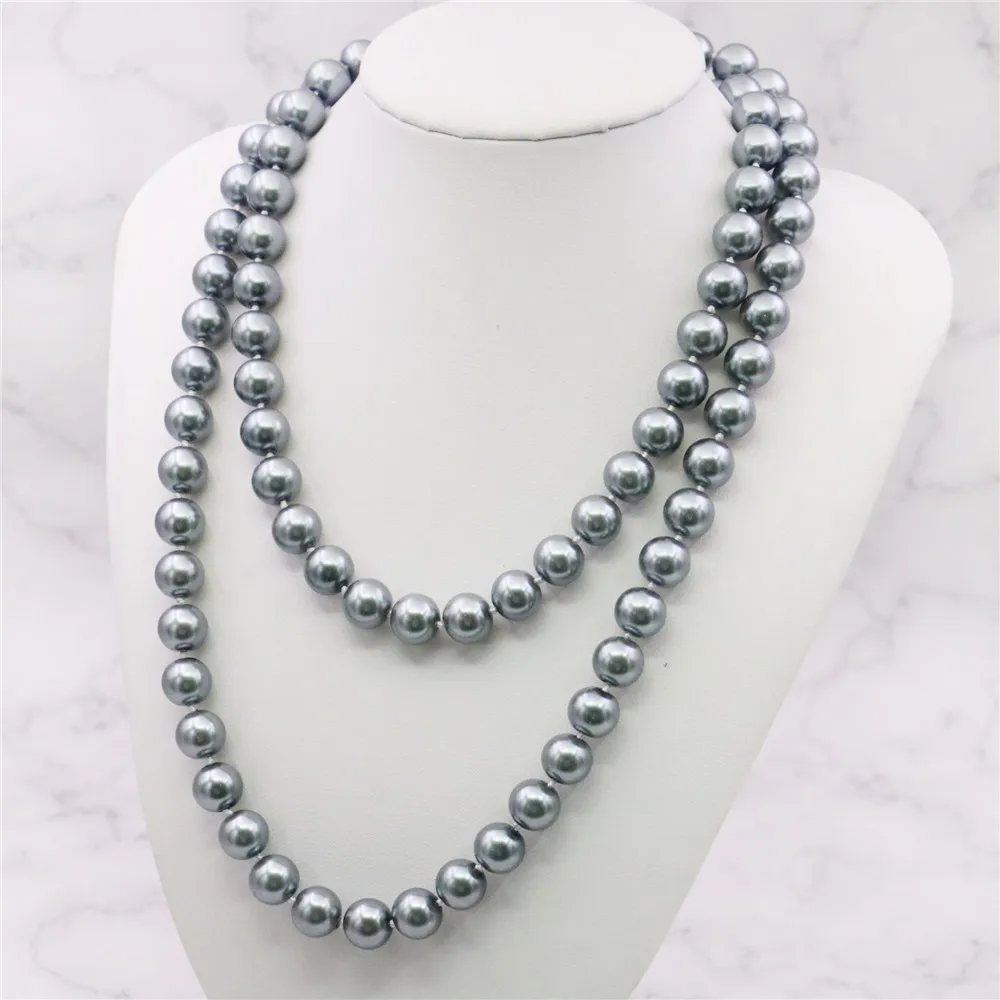 8 10 12mm Round Silvercolor Gray Long Pearl Shell Necklace Women Hand Made Jewelry Making Accessory Gifts For Mothers 36inch