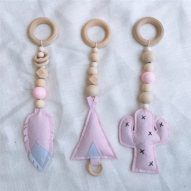 Newborn Baby Play Gym Toys Wood Stroller Toys Baby Hanging Wooden Beads Infant Crib Mobile Toys for Kids Nursery Tent Decoration