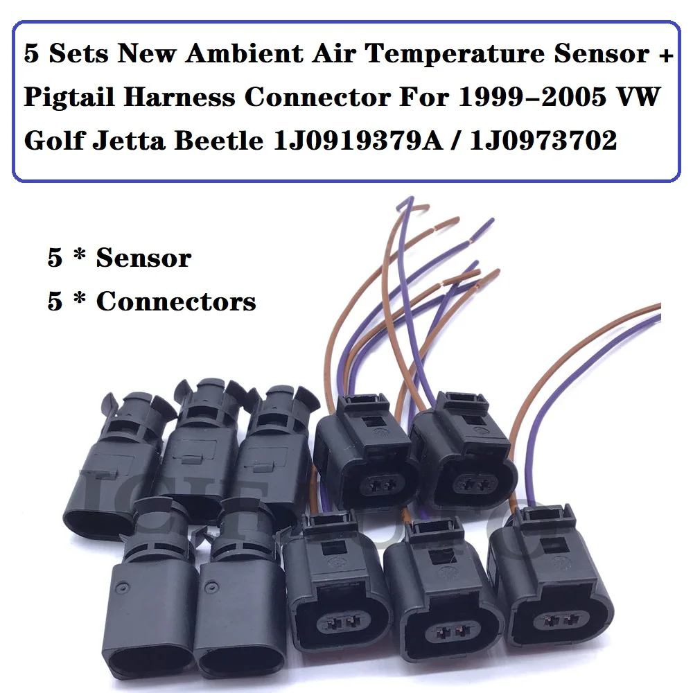 5 * New Ambient Air Temperature Sensor + Pigtail Harness Connector Plug for 99-05 VW Golf Jetta Beetle 1J0919379A / 1J0973702