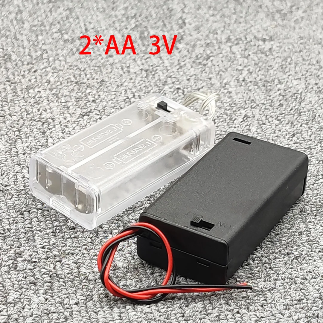 2 AA 3V Battery Holder AA Battery Box Case With Switch 2 X 1.5V AA Battery Holder Case Black/Transparent