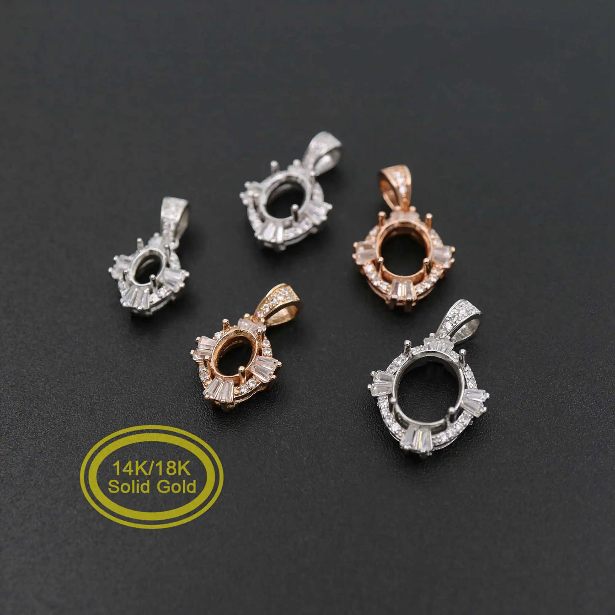 

Multiple Size Solid 14K 18K Rose Gold Oval Prong Bezel Settings for Gemstone Moissanite Diamond DIY Pendant Charm 1421117