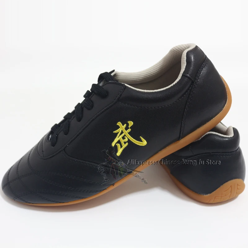 Unisex Soft Leather Kung fu Tai chi Shoes Martial arts Wushu Sports Sneakers choose one size bigger