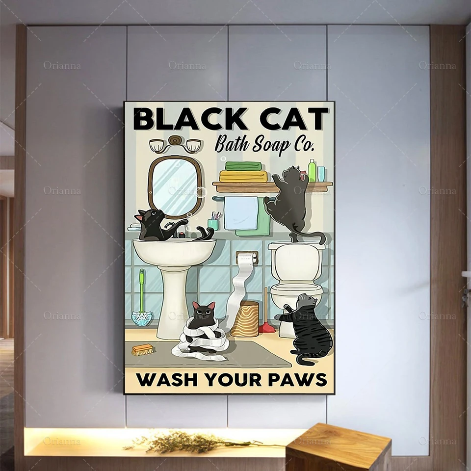 

Cat Poster - Black Cat Bath Soap Co. Wash Your Paws, Funny Cats Art Print, Bathroom Wall Decor, Toilet Poster, Best Gifts Ever