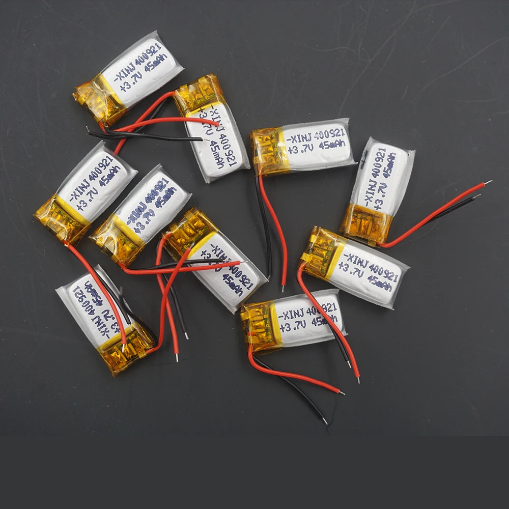 

XINJ 10pcs 3.7V 45 mAh Polymer Li Lithium Lipo Battery Cell 400921 For DIY Headphones Bluetooth Earphone Speaker Smart Watche