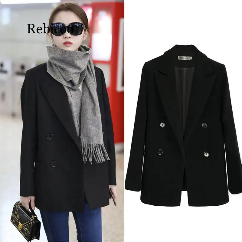 

Women's black woolen small suit jacket female short paragraph chic casual Hepburn wind thickening woolen suit autumn and winter