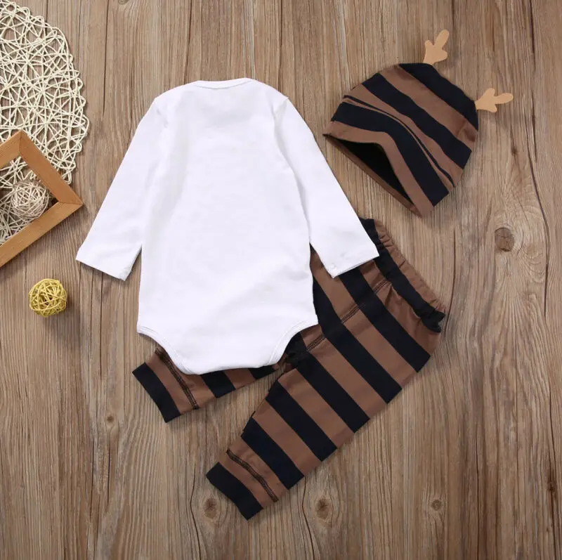 Newborn Baby 0-18M Tops Romper +Long Pants Hat Girl Boy Outfits Clothes 3PCS Set