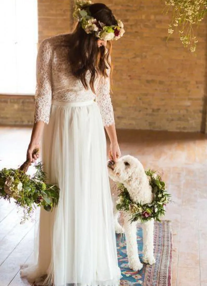 Robe De mariée en dentelle, manches longues, style bohème, Tulle, longueur totale, sur mesure