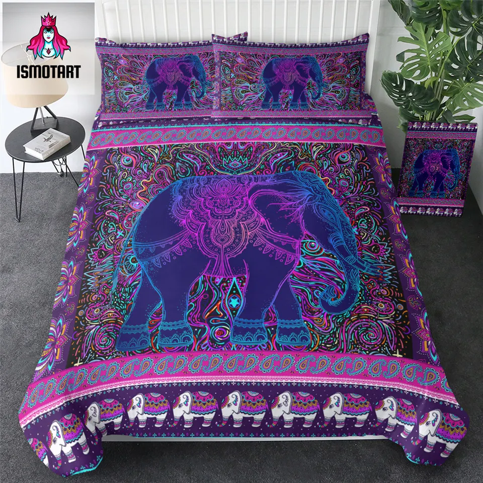 

Elephant by Ismot Esha Bedding Set Eyes Hippie Comforter Cover Queen Paisley Psychedelic Bed Set Flower Boho Duvet Cover 3-Piece