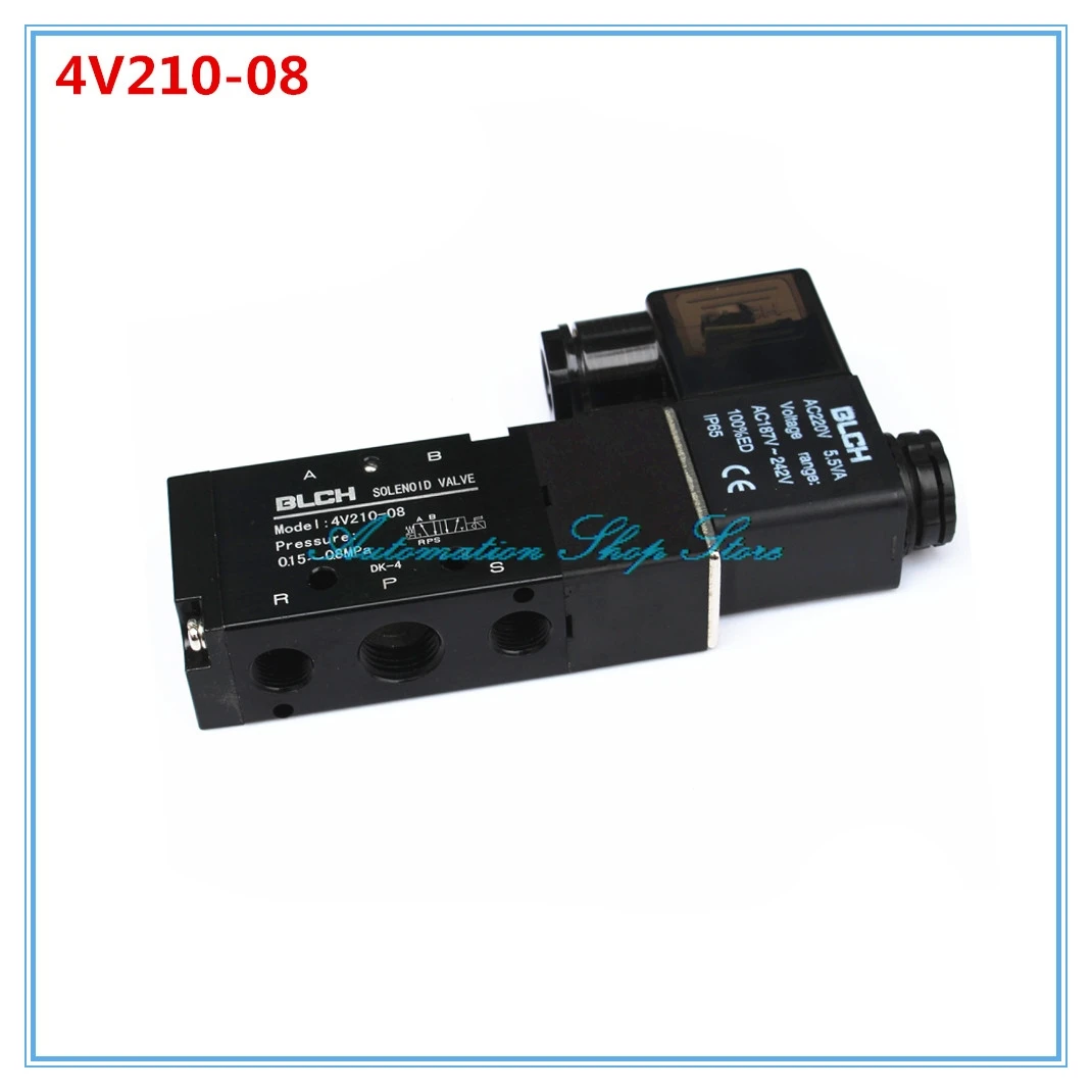 

Black Pneumatic Solenoid Air Valve 5 Way 2 Position 4V210-08 DC12V,24V. AC110V,220V,380V.