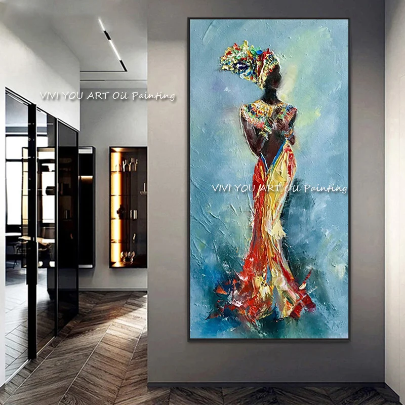 The African Woman Figure 100% Handmade Modern Abstract Thick Oil Painting On Canvas Nude Girl Painting Wall Art Decor for Home