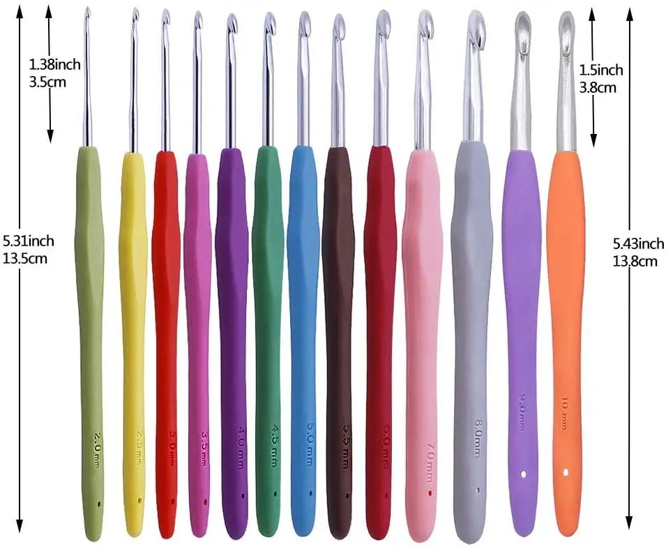 LMDZ 38PCS Crochet Hooks Set Ergonomic Soft Grip Crochet Large-Eye Blunt Knitting Needles Kit 2mm(B)-10mm(N)