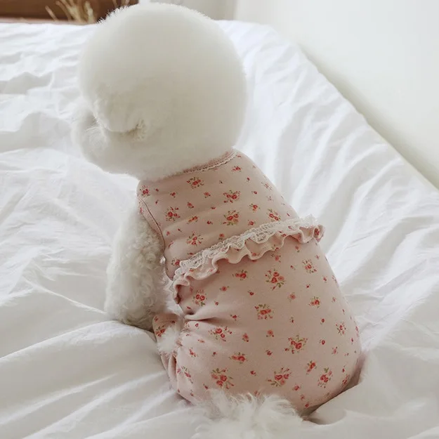 Cute Little Flower One-piece Two-legged Clothes Comfortable Dog Home Service Pet Warm Clothes Korean Autumn Small Dogs Girl