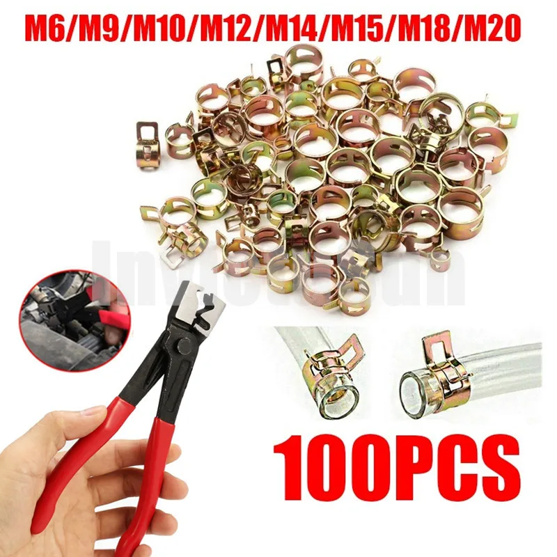 

100PCS 6-20mm Car & Truck Spring Clips Fuel Oil Water Hose Clip Pipe Tube Clamp Fastener +1PC Hose Plier