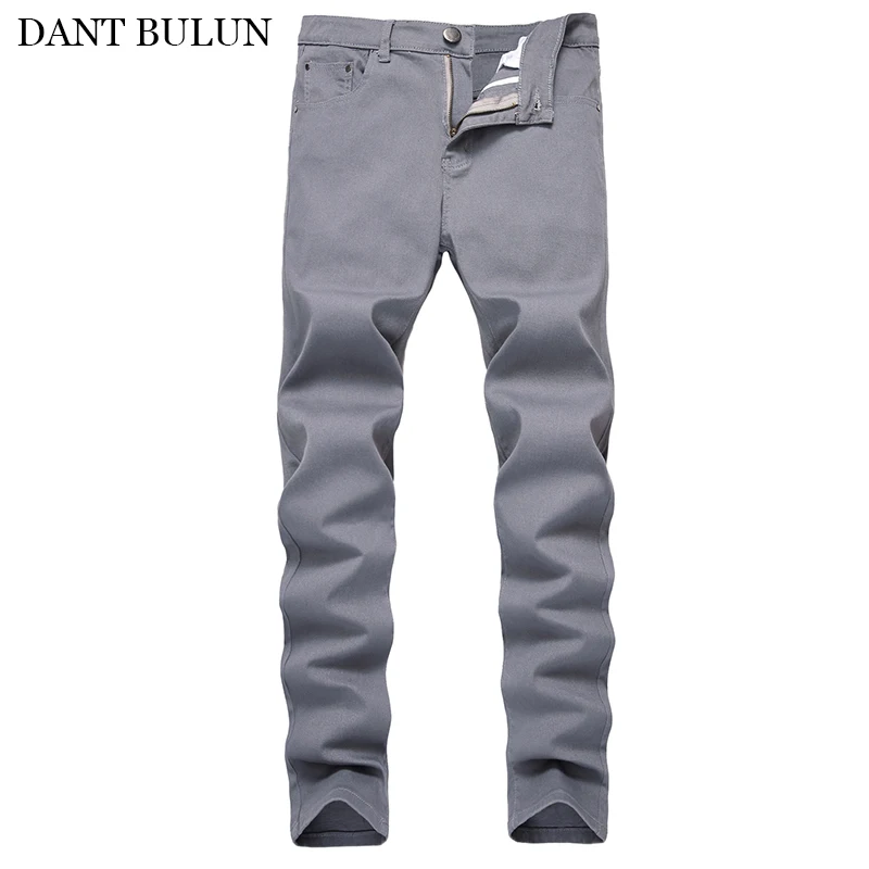 

Men's Straight Denim Jeans Gray Solid Long Jeans Stretchy Slim Fit Male Casual Autumn Winter Classic Style Denim Pencil Pants