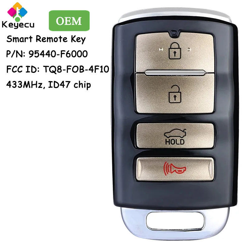 KEYECU OEM Smart Remote Car Key With 4 Buttons 433MHz ID47 Chip for Kia Cadenza 2017 2018 2019 Fob 95440-F6000 FCC# TQ8-FOB-4F10