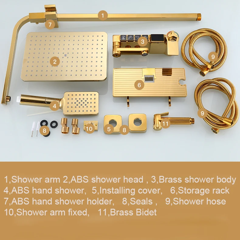 Smart Thermostatic Digital Bathroom Shower System Set, Torneiras misturadoras de banheira de latão quente e frio, Qualidade