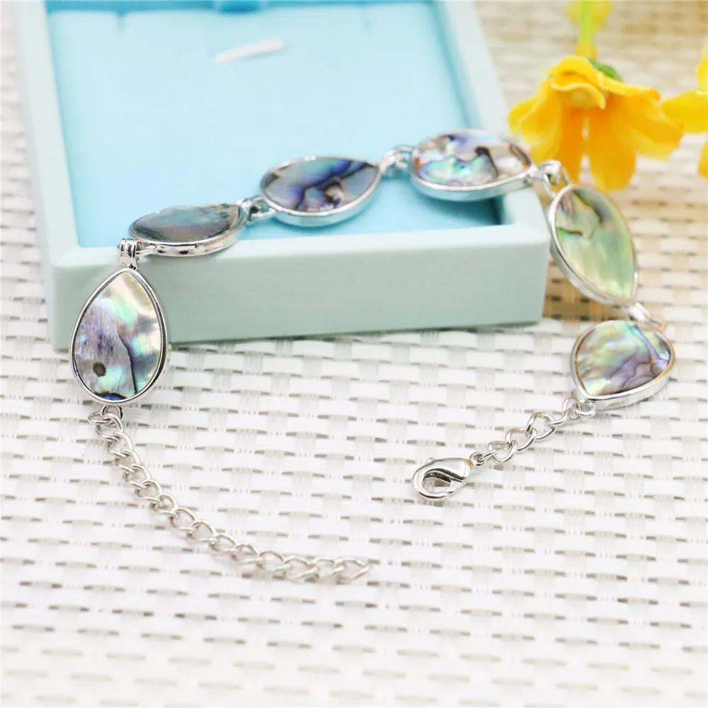 16X20mm Waterdrop Natural Abalone Seashells Sea Shells Pearl Bracelet Alloy Women Decorative Girls Fashion Jewelry Making Design