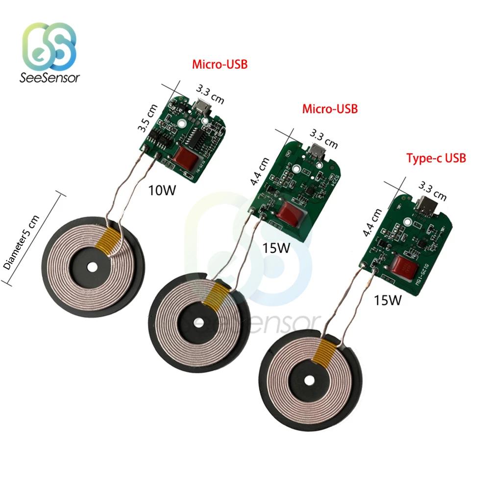 5V 9V 10W 15W High Power Fast Charging Wireless Charger Transmitter Module Micro USB Type-c USB + Coil For Qi Wireless Charging