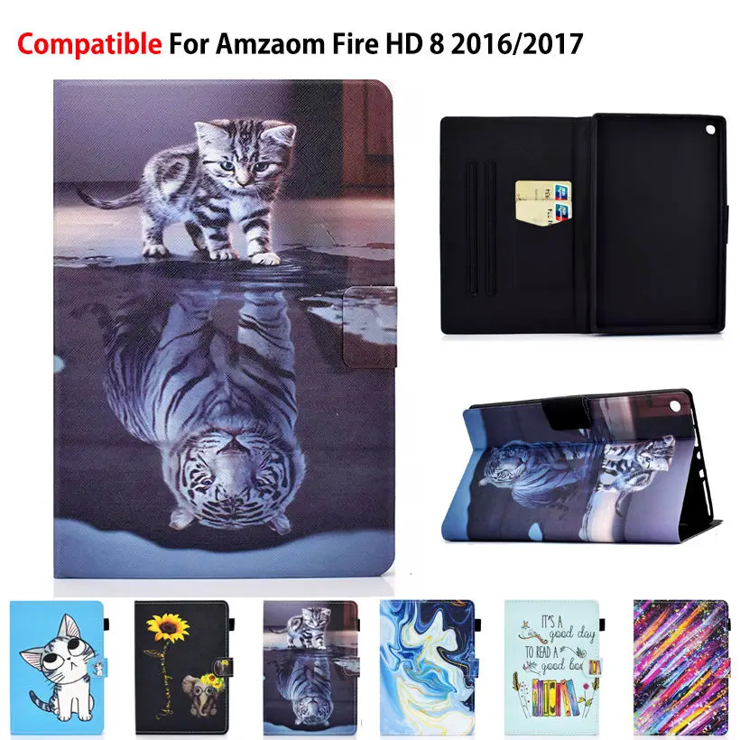 Case For Amazon Kindle Fire HD 8 HD8 2017 2016 7th 6th Generation Cover Funda Tablet Painted Pattern Stand Capa Shell Coque
