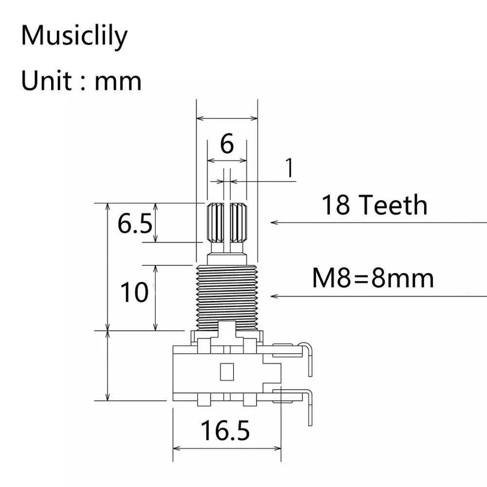 Musiclily Pro Aluminium Mini Metric Sized Blend Pots MN250K Dual Balance Potentiometers with Center Detent for Guitar (Set of 2)