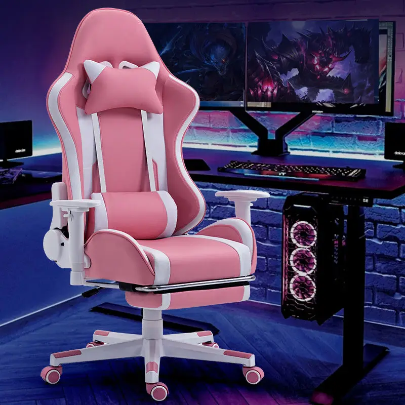 Gamer Chair Pink Racing Chair With Light Armchair Competitive Rotary Lift Computer Chair WCG Computer Game Chair Office Chair