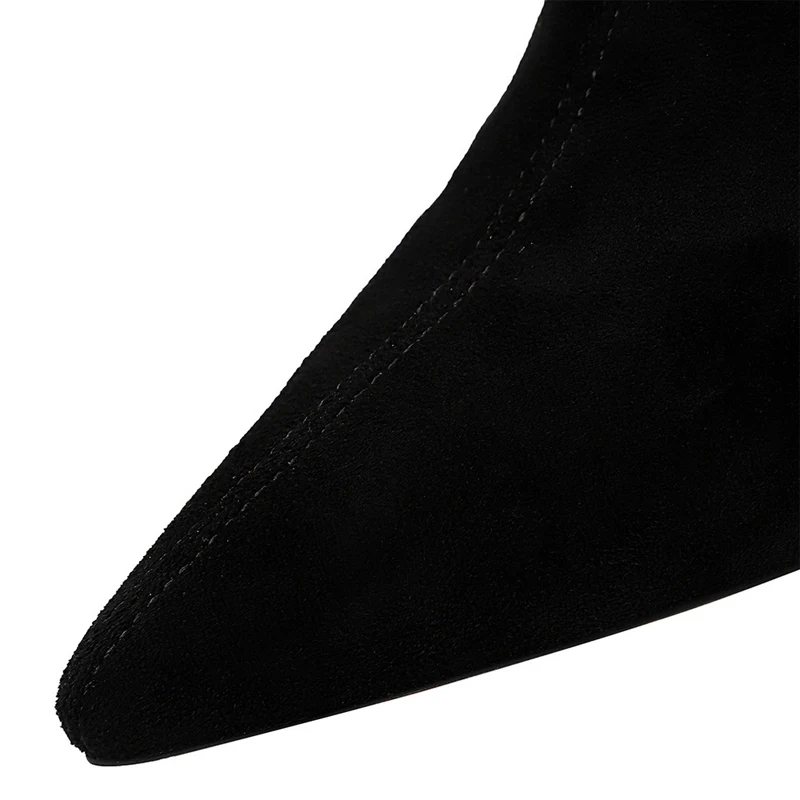 BIGTREE Shoes Women Sexy Mid-Calf Boots Stretch Socks Boots Suede Tip High Heels Autumn Winter Boots Black Women Boots Size 43