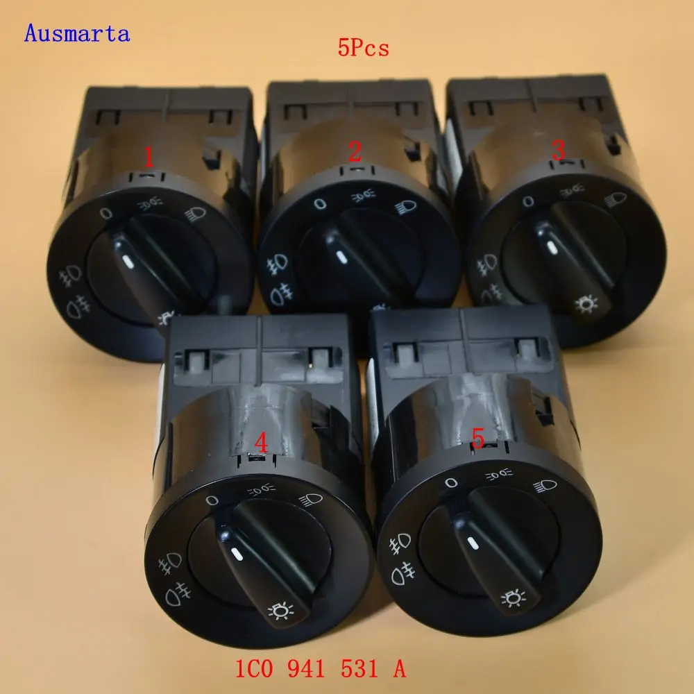 

5 Pcs Headlight Fog Lights Switch 1C0941531A For Golf Passat 3BG 3B Polo T5 Bora 1C0 941 531 A