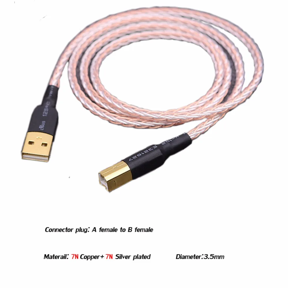 Hifi  8xTwist 7N OCC Silver Plated HIFI USB Cable DAC A-B OCC Silver Plated Digital USB 2.0 Type A to B Male Audio Cable