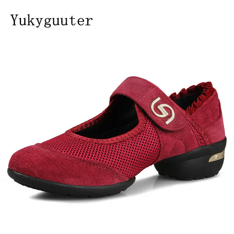 Zapatos de baile con suela suave para mujer, zapatillas de Jazz modernas, de malla transpirable, ligeras, con gancho y bucle, para Fitness y Deporte