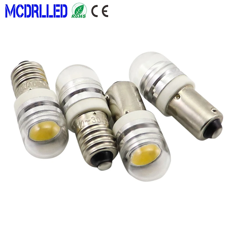 Mcdrlled 1.5W E10 Ba9s Led Indicator Car Light Screw Bulbs Dome Reading Lamp White Auto Source 12V/24V