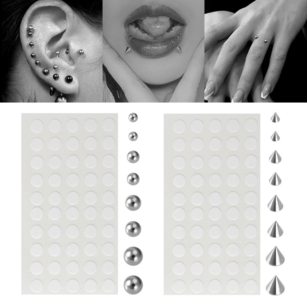 Nowy fałszywy kolczyk w nosie Biżuteria do przekłuwania Dermal Anchor Naklejka na górę Fałszywy brzuch Brwi Lip Piercing Stud Nie przekłuwający zestaw kolczyków