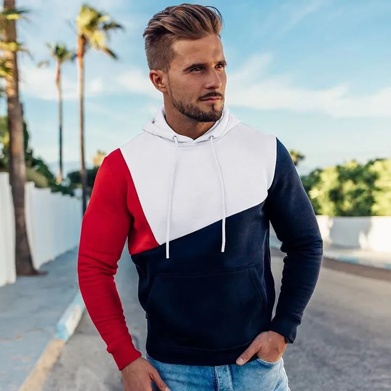 

Men Hoodies Sweatshirt Running Jacket Patchwork Hoody Pullover Black White Hoodie Men Winter Fleece Sweatshirts Sport Jacket Men