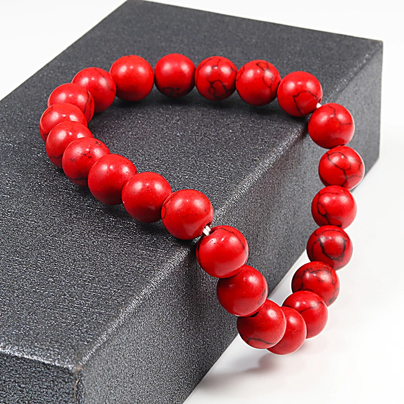 New 6mm 8mm 10mm Red Beads Bracelets Classic Elastic Stretch Natural Stone Bracelet Bangle for Women Men Yoga Jewelry