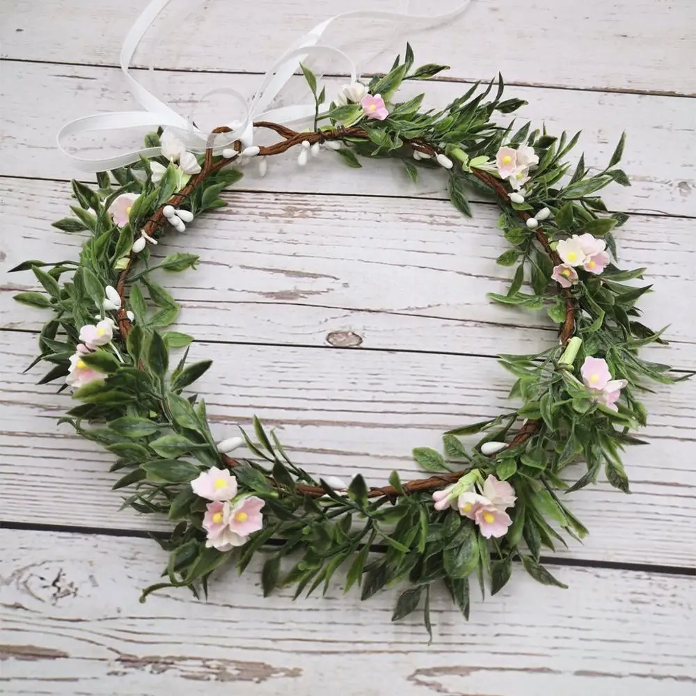 Small Flowers Green Leaf Crown Festival Headband Women Wedding Hair Accessories Girl Floral Garland Wedding Floral Headwear