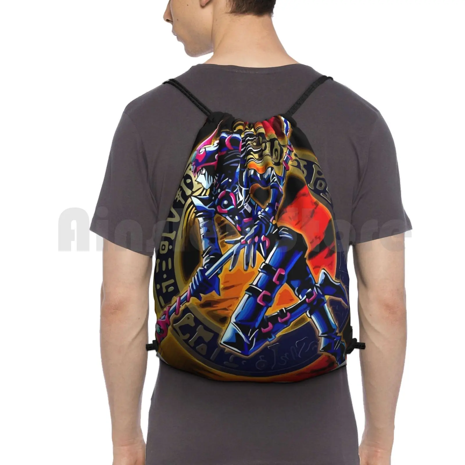 Dark Magician Of Chaos Backpack Drawstring Bags Gym Bag Waterproof Yu Gi Oh Yugioh Blue Eyes White Dragon Black Dark