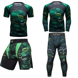 Bjj Rashguard dla mężczyzn MMA Jiu JitsuT-koszule + spodnie 4 sztuk/zestaw boks koszulki kick-Boxing spodenki Muay Thai MMA kompresji Fightwear