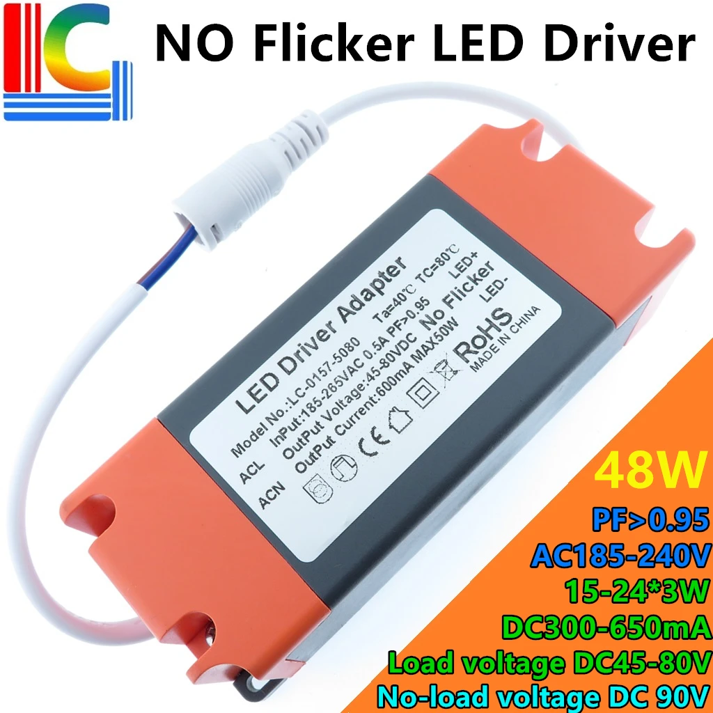 Non Flicker Led Panel Voeding 24W 36W 48W Verlichting Transformator 300mA 350mA 400mA 450mA 500mA 550mA 600mA Led Driver Adapter