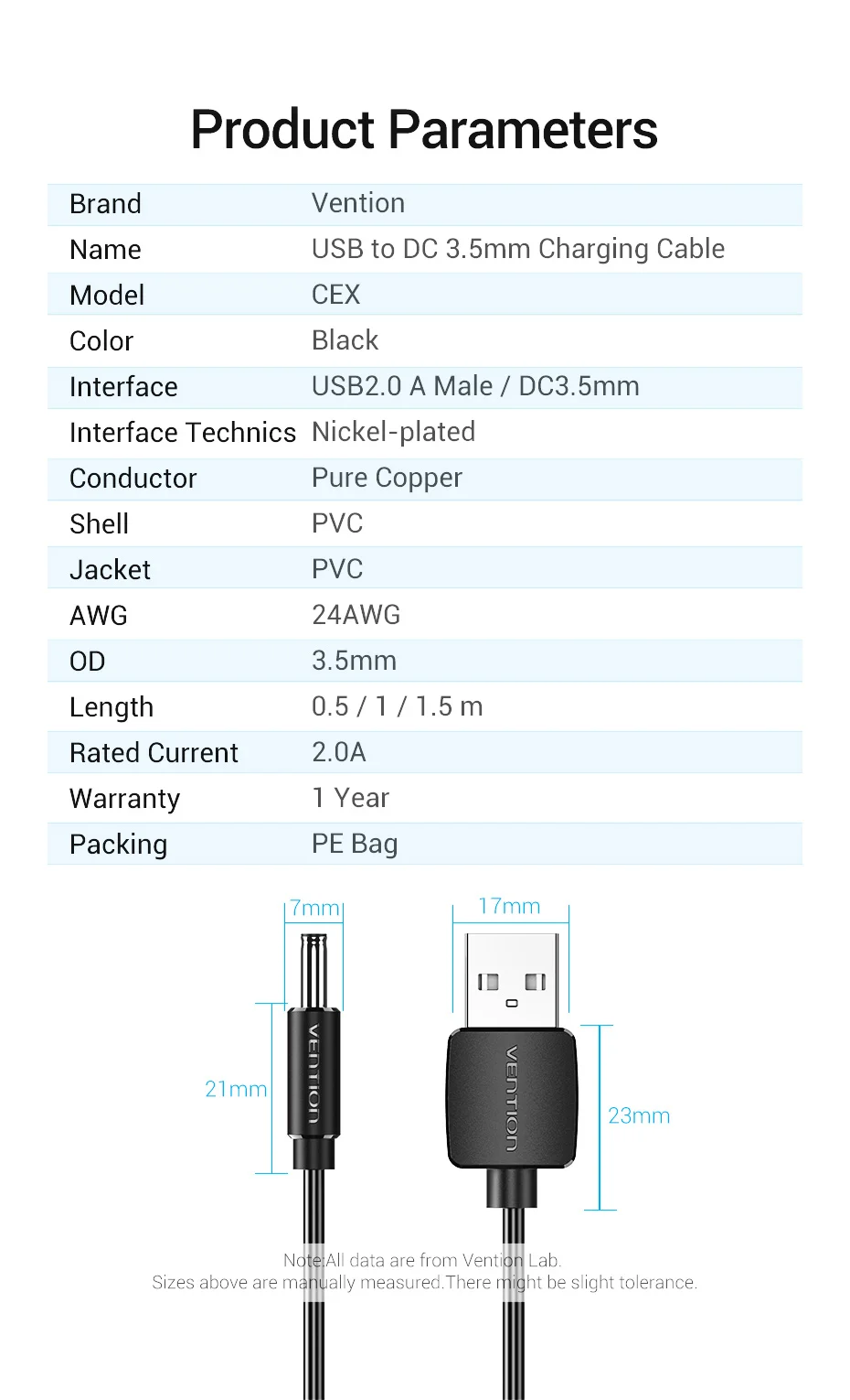 Vention USB auf DC 3,5 mm Stromkabel USB A auf 3,5 Klinkenstecker 5 V Netzteiladapter für Lüfter USB HUB DC 5,5 mm Ladekabel – Detail 9