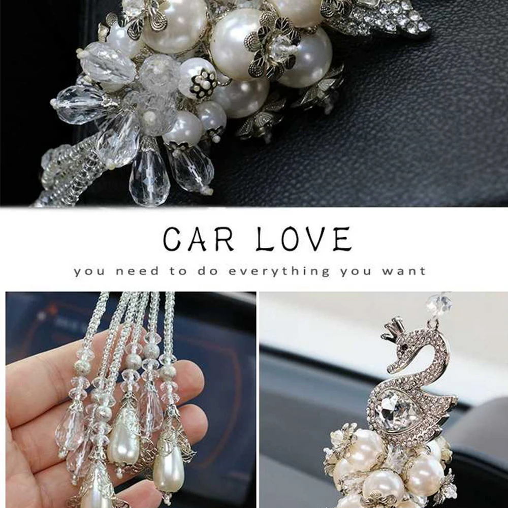 Car Pendant HighGrade Swan Diamond Female Automobile Rearview Mirror Hanging Ornaments Double-sided Crystal Inlaid Element Decor