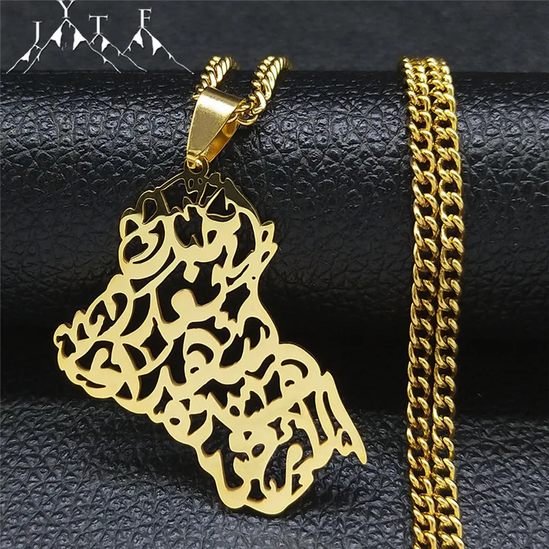 Iraq Map Stainless Steel Chain Necklace Gold Color Muslim Persian Scripture Necklaces Jewelry collier ras le cou N8527S05