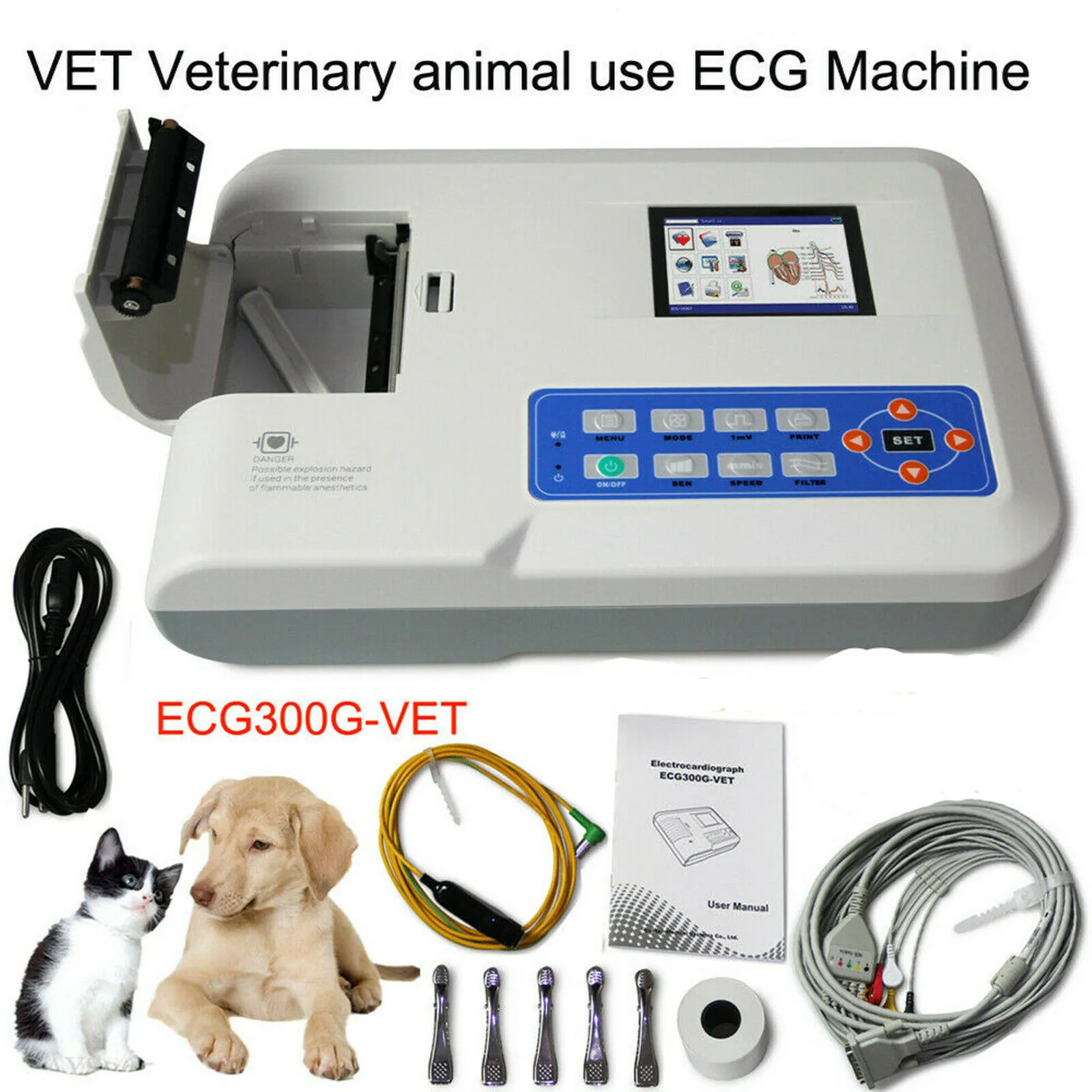 

CONTEC Veterinary ECG/EKG Electrocardiogram Monitor 3 Lead ECG300G-VET LCD Waveform Display Animal