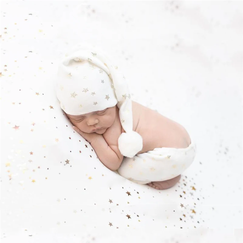 Newborn Baby Photo Hat Bonnet Gold Stars Infant Boys Girls Photo Shoot Cap Beanie Sequined Star Bebe Hats Photo Props