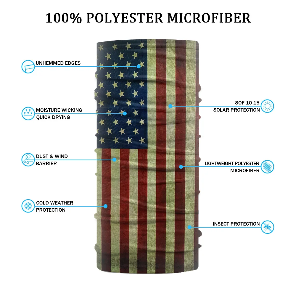 Vintage US Flag Bandannas Mask for Face Microfiber Shield American Style Neck Warmer Breathable Covering Gaitor Hiking Scarf